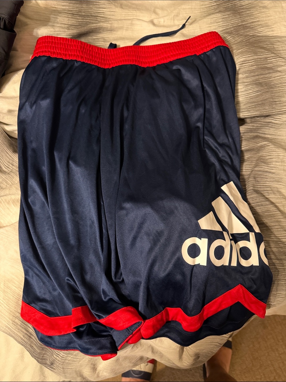adidas men’s Navy Blue Athletic Shorts with Red Trim